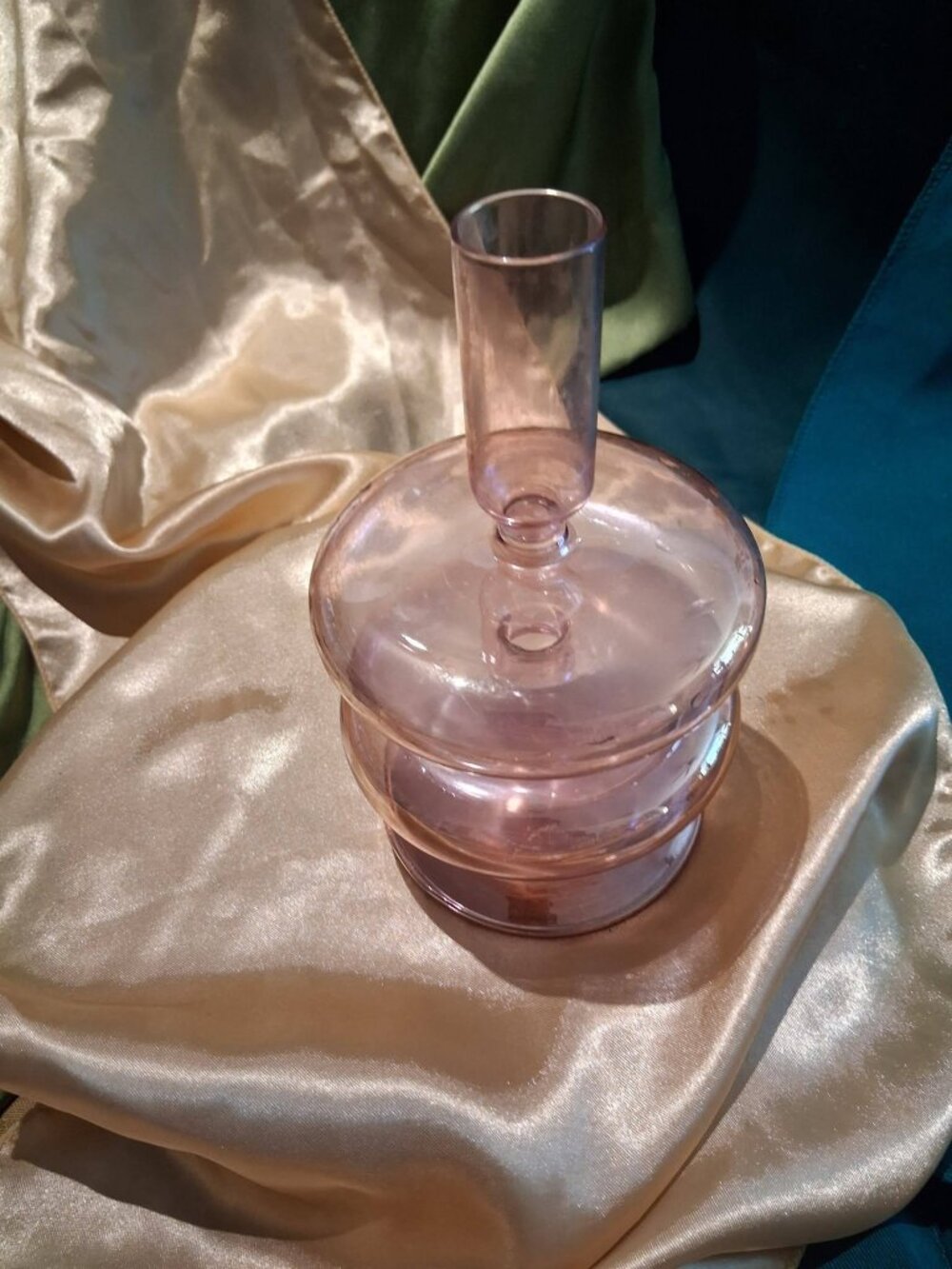 Vintage swung or multi-tiered art glass candle holder / bud vase in lovely pink